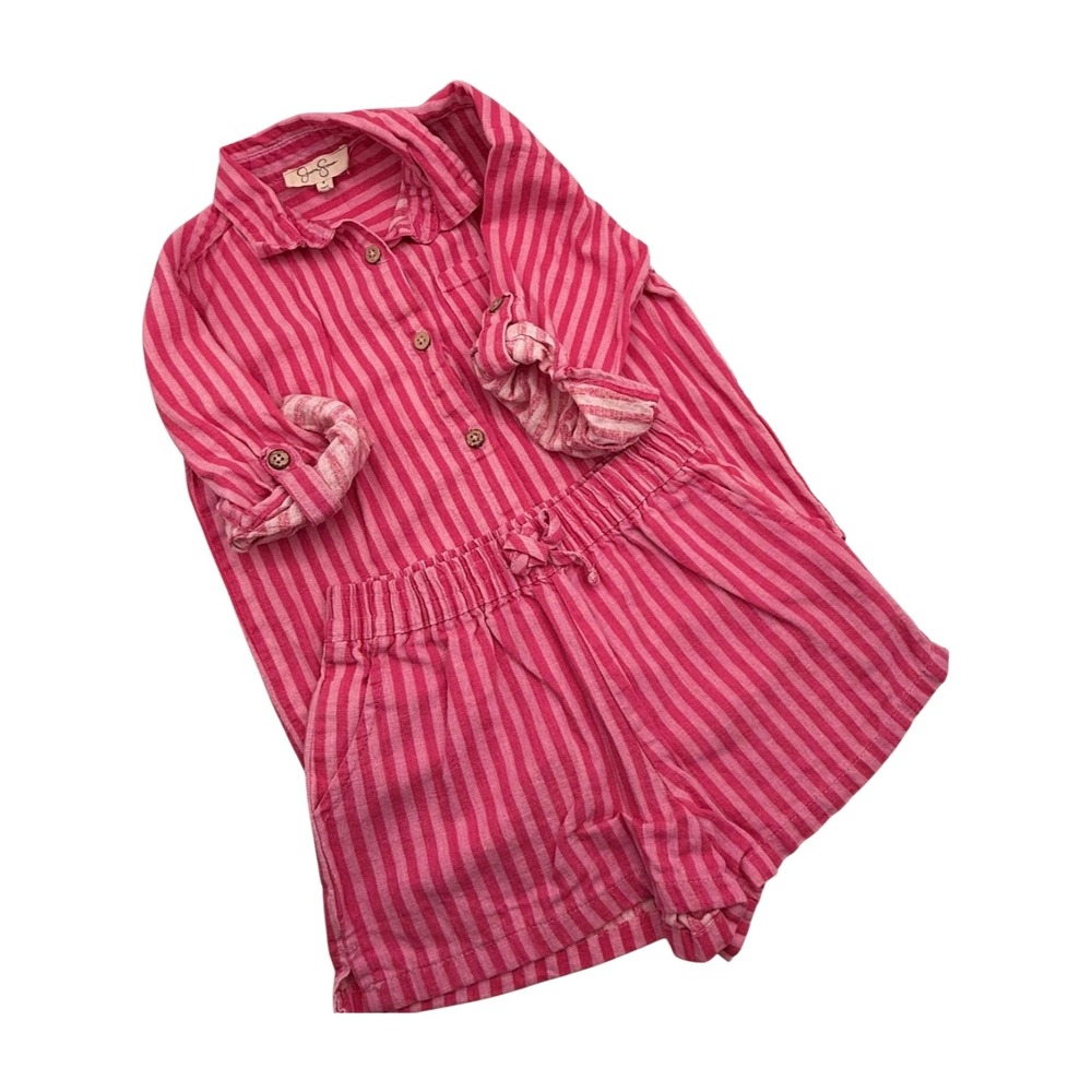 Jessica Simpson Girls Pink Stripe Button Front Shirt Shorts Set Size 4